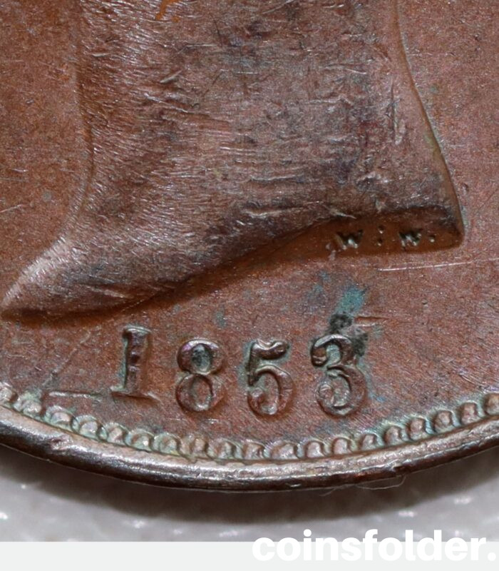 Overdate 1853 (3 over 2) Half Penny - Victoria, XF-AU