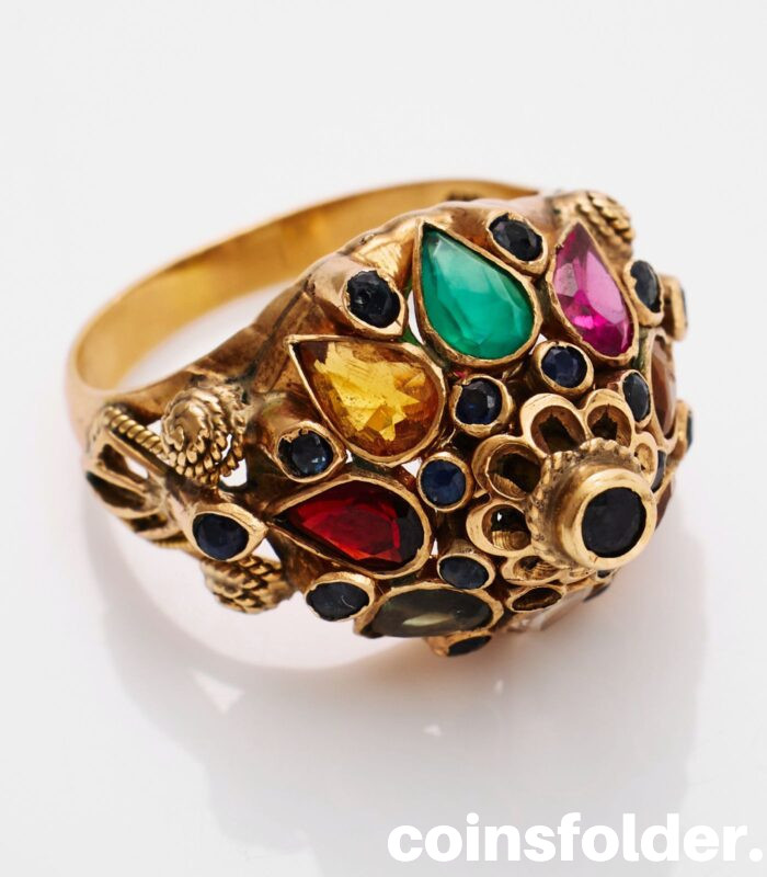 Vintage 1960's Gold 18K ring multi gemstones