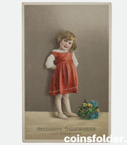 Postcard Little Girl With Flowers Hand-Colored