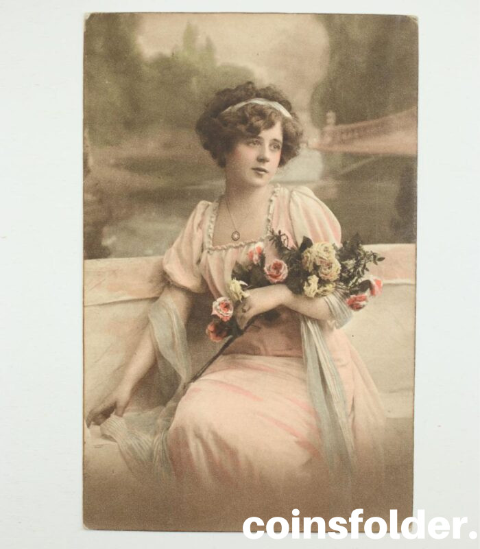 Postcard Woman with a Flowers Hand-Colored
