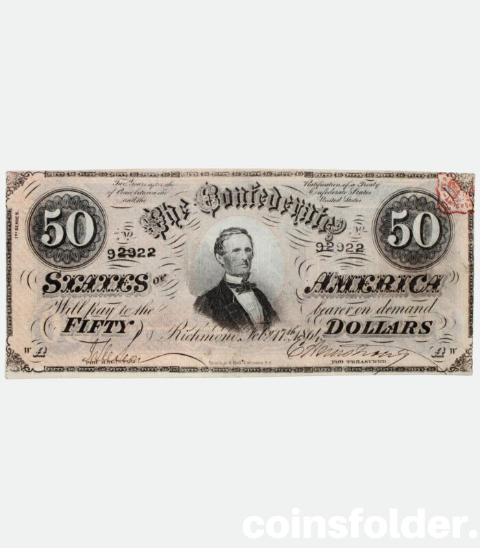 1864 Confederate State of America 50 Dollars, AU-UNC