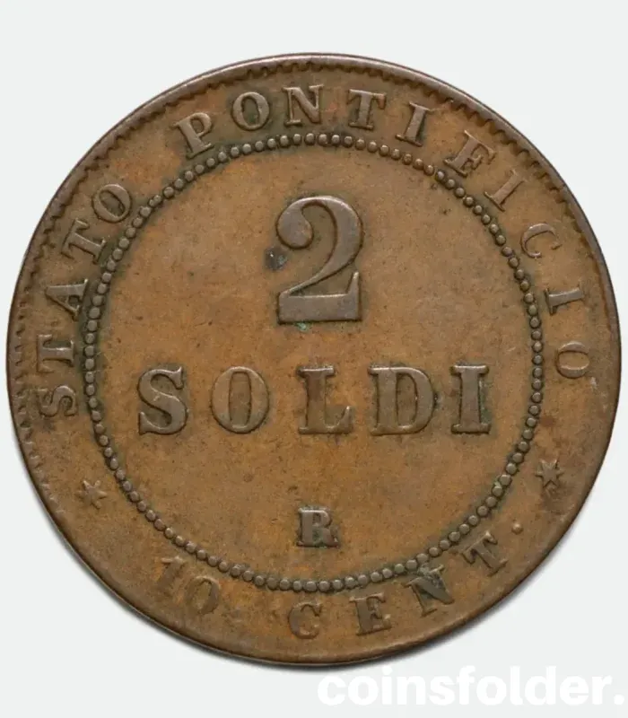 1867 Vatican Papal States coin - 2 Soldi VF - Pius IX