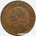 1867 Vatican Papal States coin - 2 Soldi VF - Pius IX