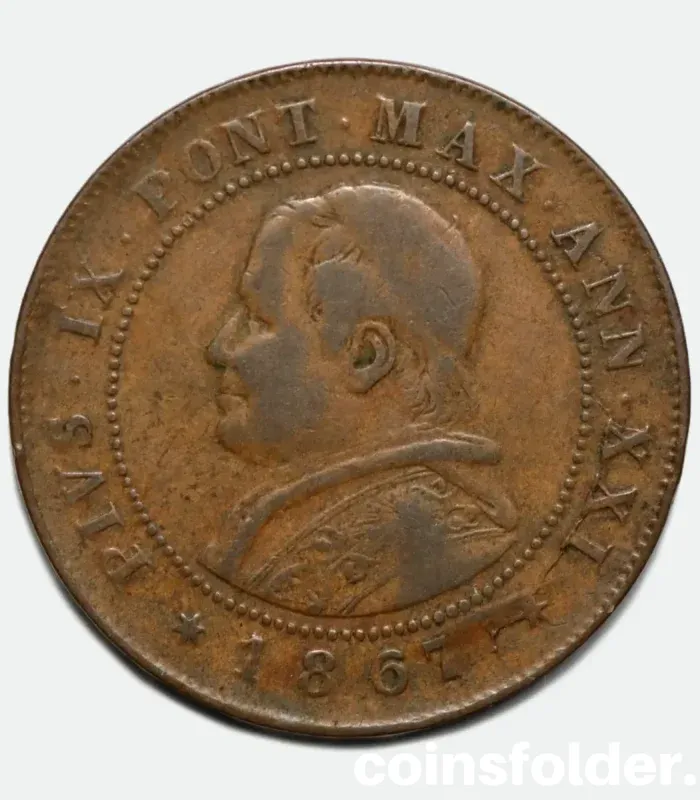 1867 Vatican Papal States coin - 2 Soldi VF - Pius IX