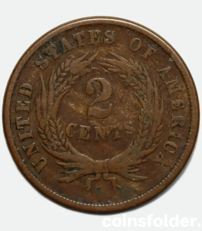1865 USA Two Cents (2 cents) Coin VF - Union Shield