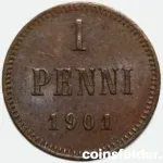 1901 Finland under the Russian 1 Penni coin, XF