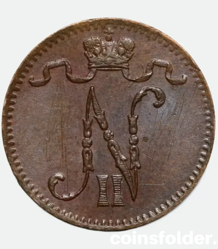 1901 Finland under the Russian 1 Penni coin, XF