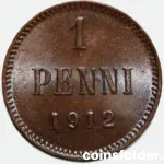 1912 Finland under the Russian 1 Penni coin, BU