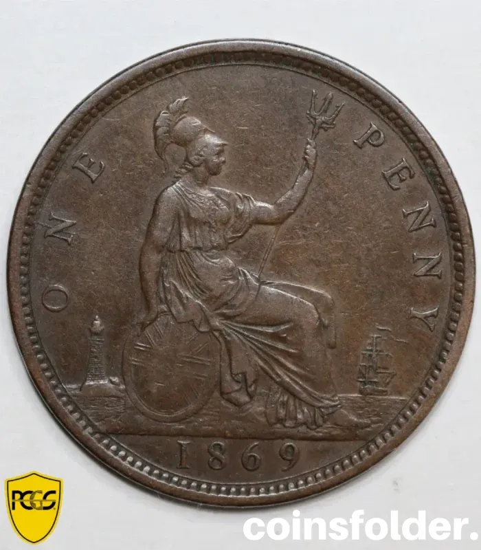 PCGS XF45BN 1869 Great Britain 1 Penny Coin S-3954 - Victoria
