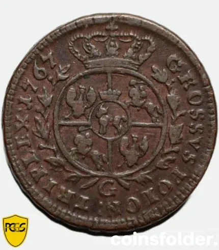 1767 Poland Copper 3 Grossu G GROSSVS Coin, PCGS VF20