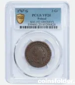 1767 Poland Copper 3 Grossu G GROSSVS Coin, PCGS VF20