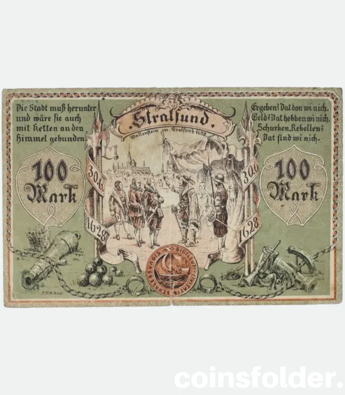 1923 Germany Stralsund Stadt notgeld 1,000,000 Mark overprinted on 100 Mark note in VF condition