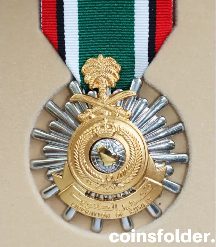 Saudi Arabia Kuwait Liberation Medal 1991 and service ribbon with device in original box