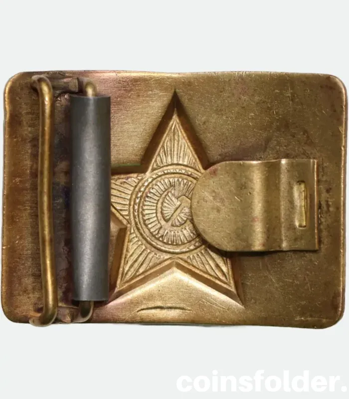 Vintage USSR Army Belt Buckle featuring the hammer and sickle and star emblem