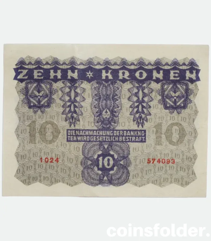 1922 Austria 10 Kronen banknote in purple print with young woman portrait