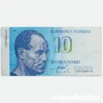 1986 Finland 10 Markkaa banknote, VF, featuring Paavo Nurmi and Helsinki Olympic Stadium.