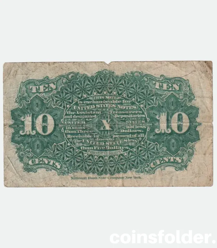 1863 USA 10 Cents Fractional Currency, 4th series, depicting Liberty and intricate engravings