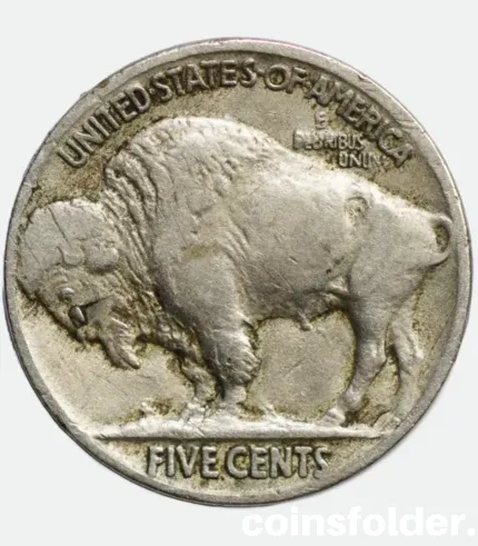 1915 USA Philadelphia 5 Cents "Buffalo Nickel" featuring Native American chiefs and an American bison.