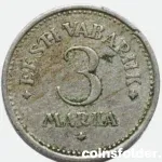 1922 Estonia 3 Marka coin featuring three lions on the obverse and denomination on the reverse in Very Fine condition.