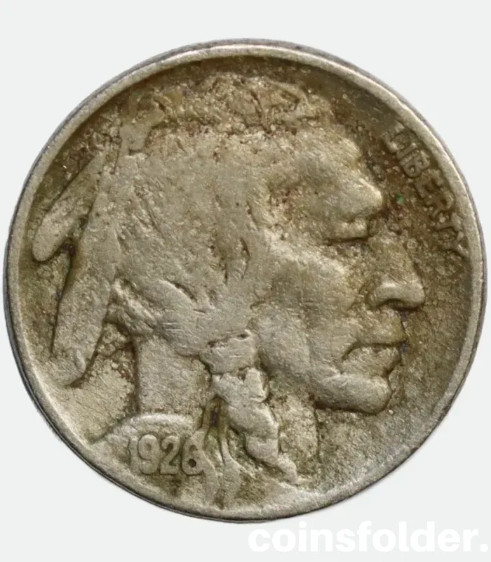 1928 USA Philadelphia 5 Cents "Buffalo Nickel" featuring Native American chiefs and an American bison.