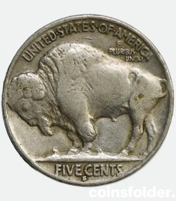 1930 USA San Francisco 5 Cents "Buffalo Nickel" featuring Native American chiefs and an American bison.