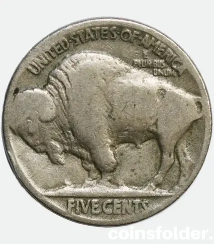 1935 USA Philadelphia 5 Cents "Buffalo Nickel" featuring Native American chiefs and an American bison.