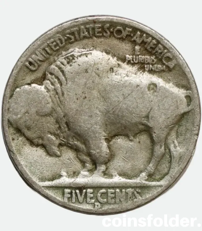 1936 USA Denver 5 Cents "Buffalo Nickel" featuring Native American chiefs and an American bison.