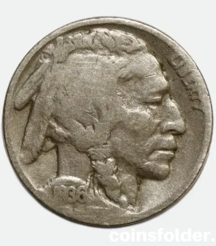 1936 USA Philadelphia 5 Cents "Buffalo Nickel" featuring Native American chiefs and an American bison.