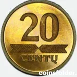 2023 Lithuania 20 Centu Proof coin, obverse and reverse sides