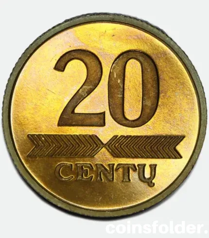 2023 Lithuania 20 Centu Proof coin, obverse and reverse sides