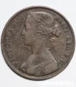 1863 United Kingdom 1 Penny coin, Queen Victoria portrait, no die number, VF condition.