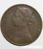 1877 United Kingdom 1 Penny, VG condition with Queen Victoria’s "Bun" portrait.