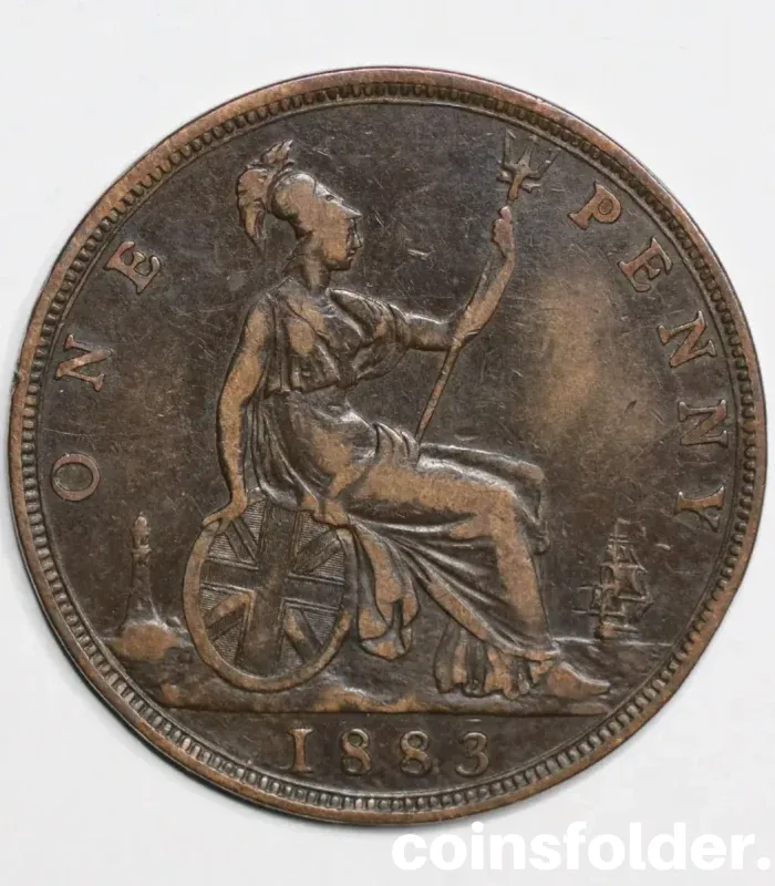 1883 United Kingdom 1 Penny, Queen Victoria "Bun" portrait, F condition.