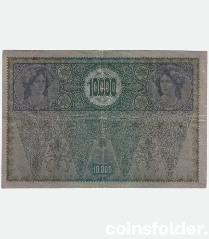 1918 Austria 10,000 Kronen banknote with 1919 overprint in Very Fine condition.