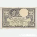 1919 Poland 500 Zlotych banknote featuring Tadeus Kosciuszko and the Polish coat of arms in purple and green hues.