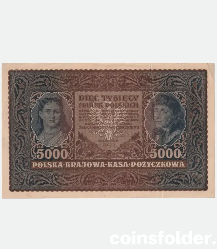 1920 Poland 5000 Marks banknote featuring Queen Jadwiga and Thaddeus Kościuszko