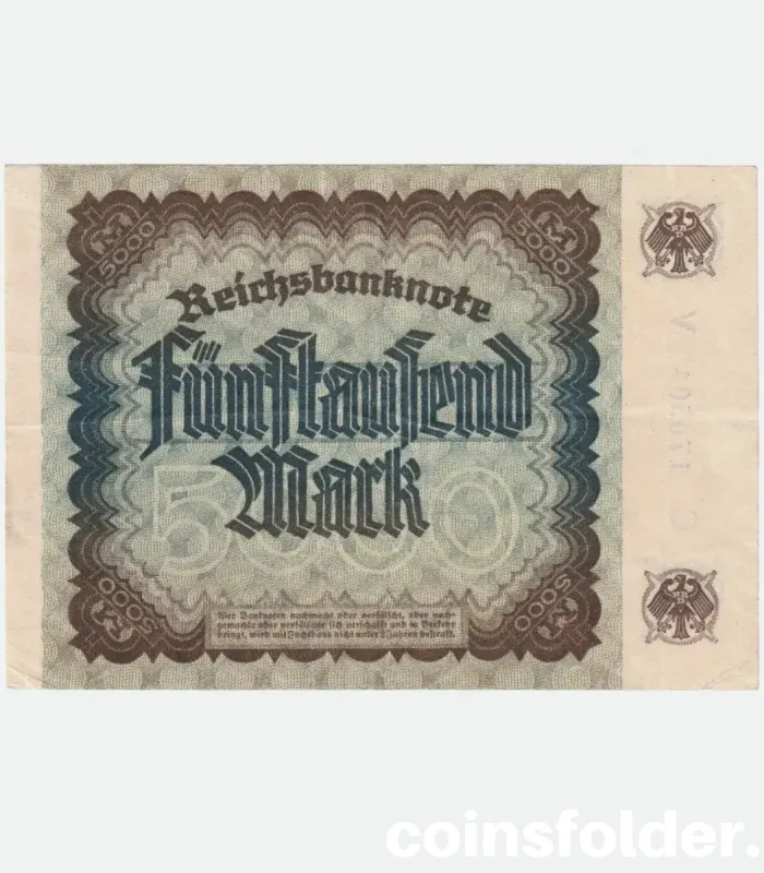 1922 Germany 5000 Mark banknote featuring Albrecht Dürer's design and Reichsadler crest.