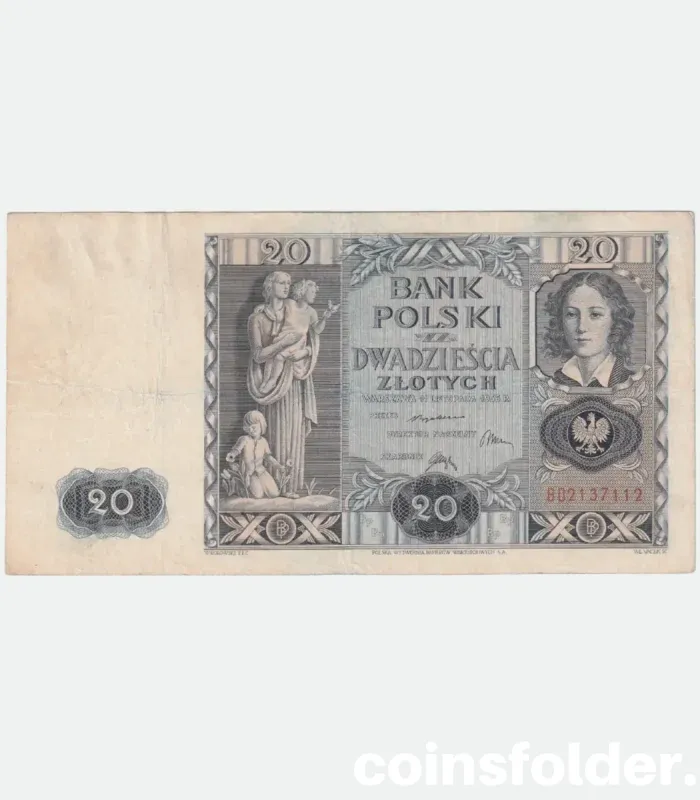 1936 Poland 20 Zlotych banknote