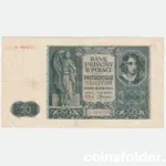 1941 Poland 50 Zlotych banknote featuring Emília Plater and Kraków Cloth Hall from WWII German occupation.