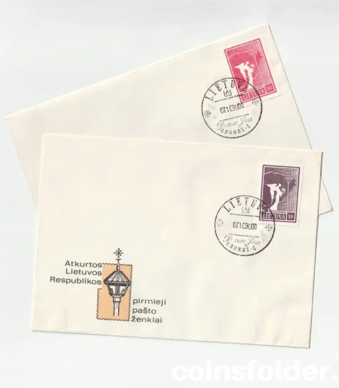 1990 Lithuania First Day Covers, 10 and 50 cent Stamps after Restored Independence