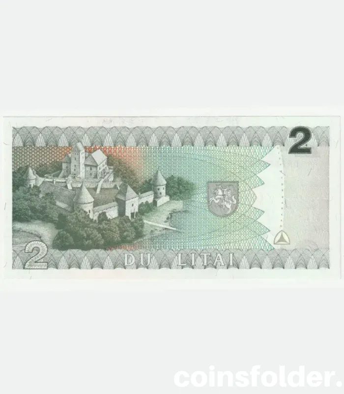 1993 Lithuania 2 Litai UNC with Motiejus Valančius and Trakai Castle.