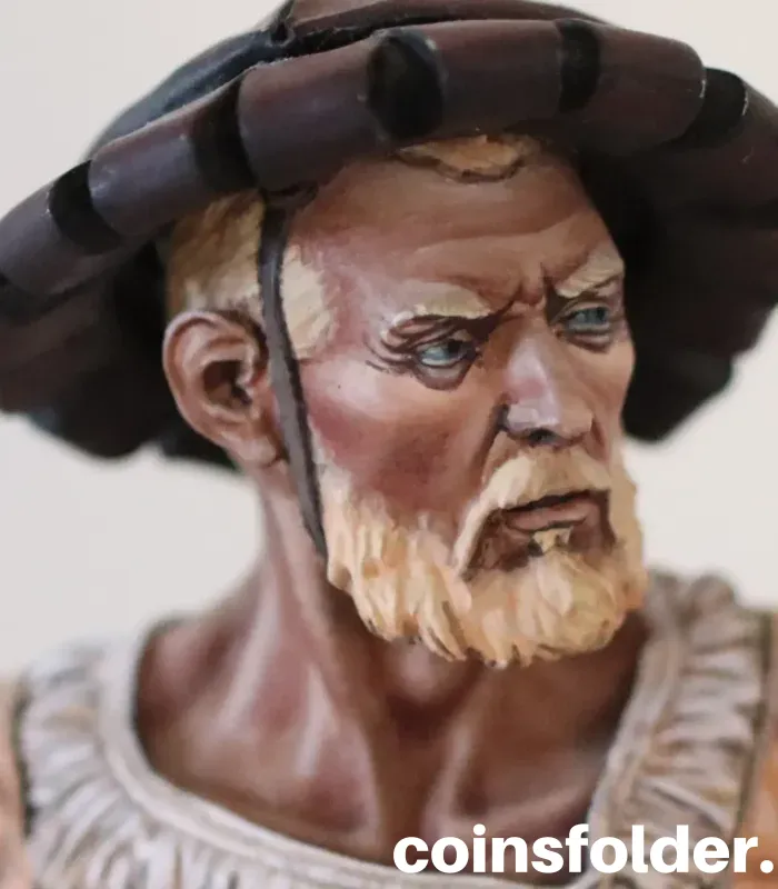 Hand-painted bronze bust of a Renaissance Landsknecht mercenary