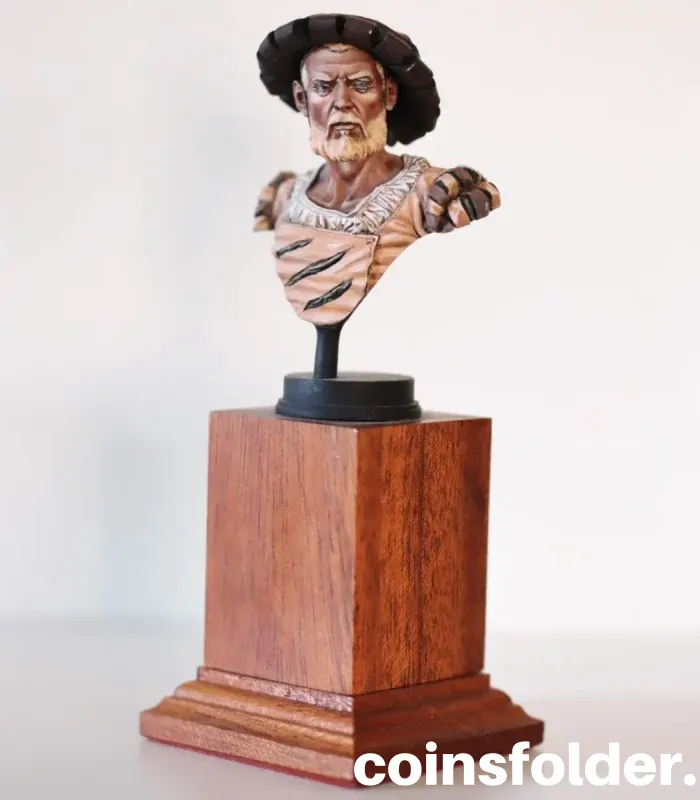 Hand-painted bronze bust of a Renaissance Landsknecht mercenary