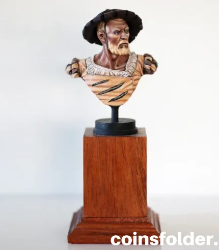 Hand-painted bronze bust of a Renaissance Landsknecht mercenary