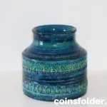 Vintage Aldo Londi Bitossi Italian ceramic low vase with geometric design