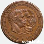 1888 Prussia Germany medal commemorating Wilhelm I, Friedrich III, and Wilhelm II, in AU condition, featuring the Year of the Three Kaisers design.