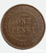 1920 Australia 1 Penny, Dot Above BS, English type with King George V portrait, graded VF.