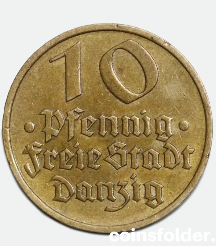 1932 Free City of Danzig 10 Pfennigs coin, historical coin