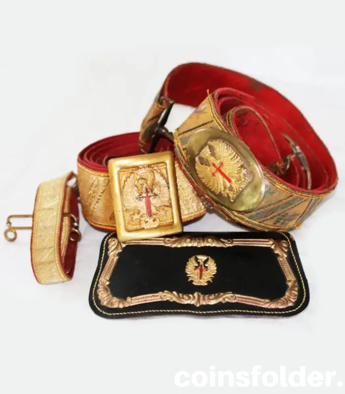 1943 Spanish Officer Parade Belt Set with Brass Buckle and Dagger Strap