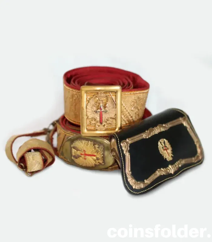 1943 Spanish Officer Parade Belt Set with Brass Buckle and Dagger Strap